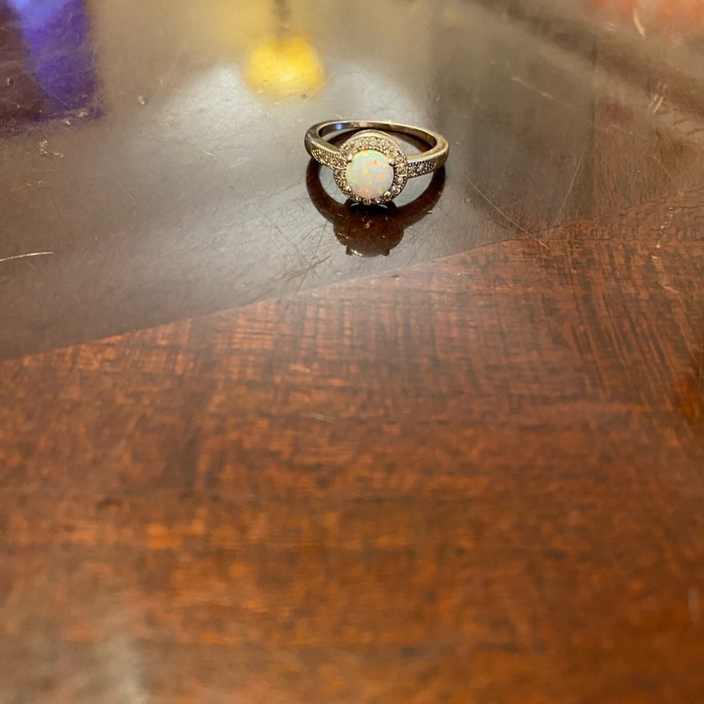 Silver ring with CZs and faux opal. - Picture 14 of 15